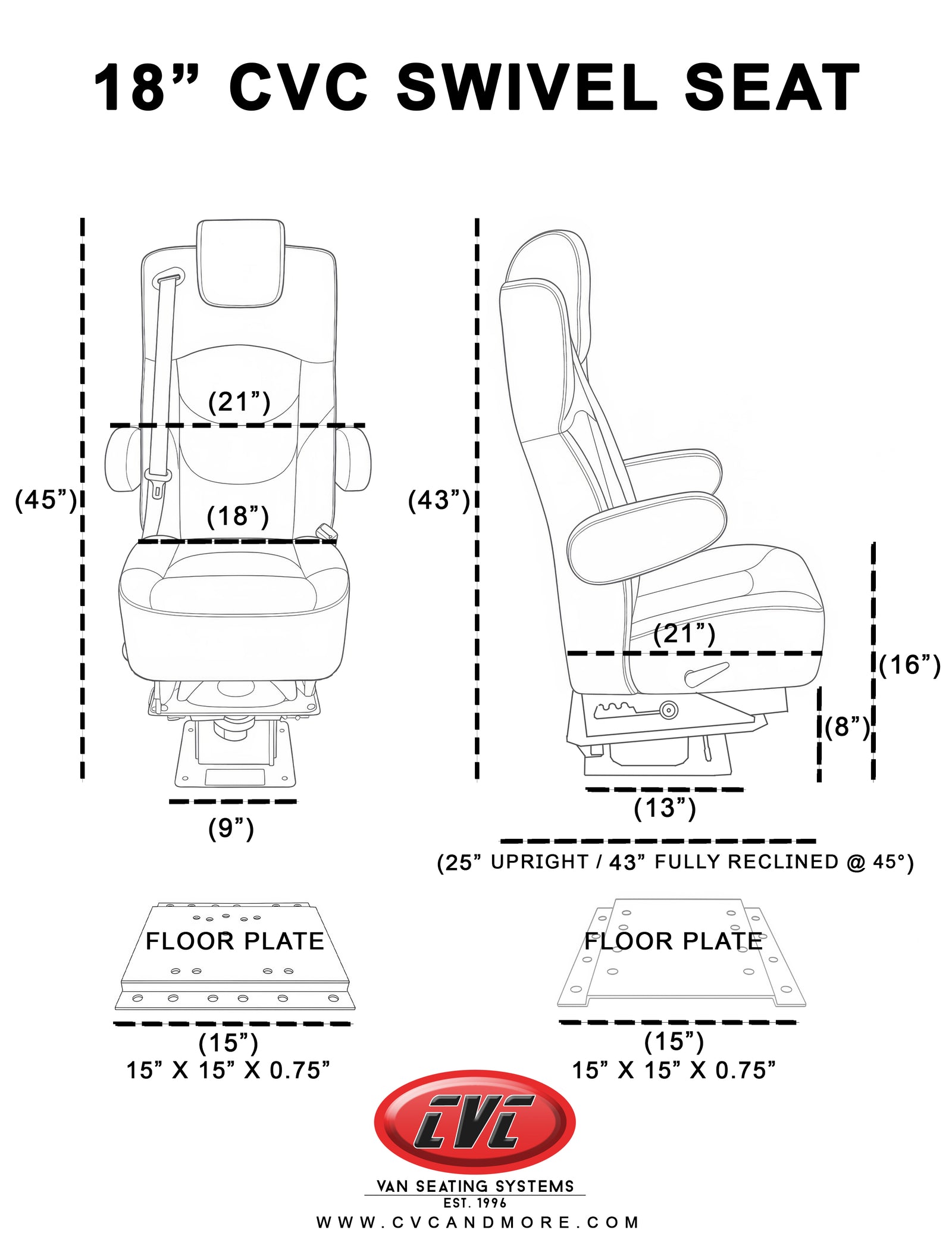 18” VIP CAPTAIN SEAT | SWIVEL BASE | BLACK LEATHER TOUCH